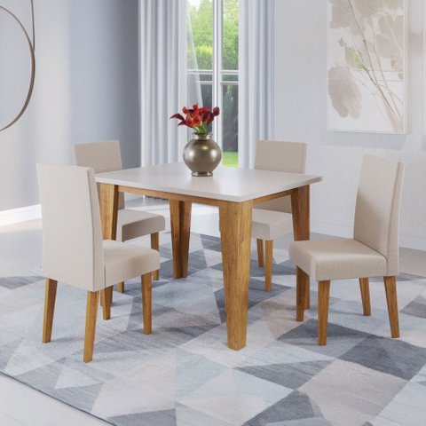 Mesa de Jantar 4 Lugares Latina Mel/Blonde/Linho Bronze - Viero Móveis