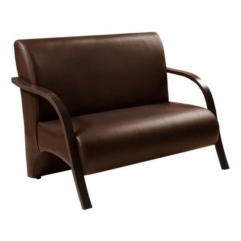 Poltrona Namoradeira 2 Lugares com Braços em Madeira - Marrom-corino