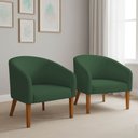Ver imagem 1 de Poltrona Sala Decorativa Kit 2 Stella Pé Madeira Trapézio Castanho Veludo Verde D03 - D’Rossi