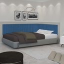 Ver imagem 2 de Conj Cabeceira Casal Ripada Estofada Canto 1.40 Suede Azul