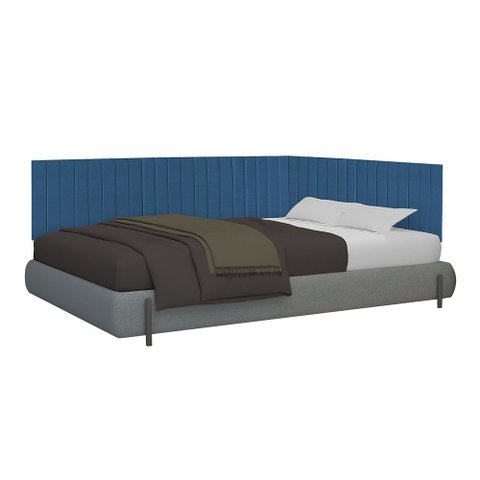 Conj Cabeceira Casal Ripada Estofada Canto 1.40 Suede Azul