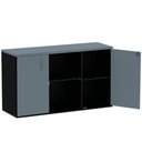 Ver imagem 2 de Armário Baixo Credenza PE25 Pandin 121,50 cm (largura) MDP Cor Cinza e Preto com Duas portas