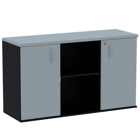 Armário Baixo Credenza PE25 Pandin 121,50 cm (largura) MDP Cor Cinza e Preto com Duas portas