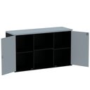 Ver imagem 3 de Armário Baixo Credenza PE25 Pandin 121,50 cm (largura) MDP Cor Cinza e Preto com Duas portas