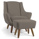 Ver imagem 1 de Poltrona Decorativa Fixa com Puff Pés de Madeira Juliet D02 Veludo Bege Escuro C-68 - Lyam Decor