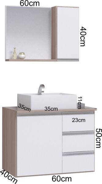 Conjunto Gabinete Banheiro Completo Prisma 60cm - 2