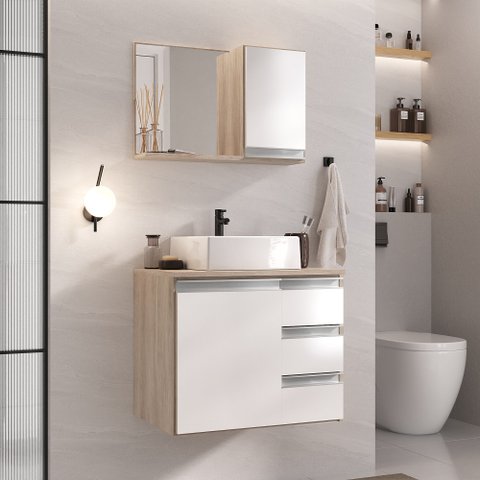 Conjunto Gabinete Banheiro Completo Prisma 60cm