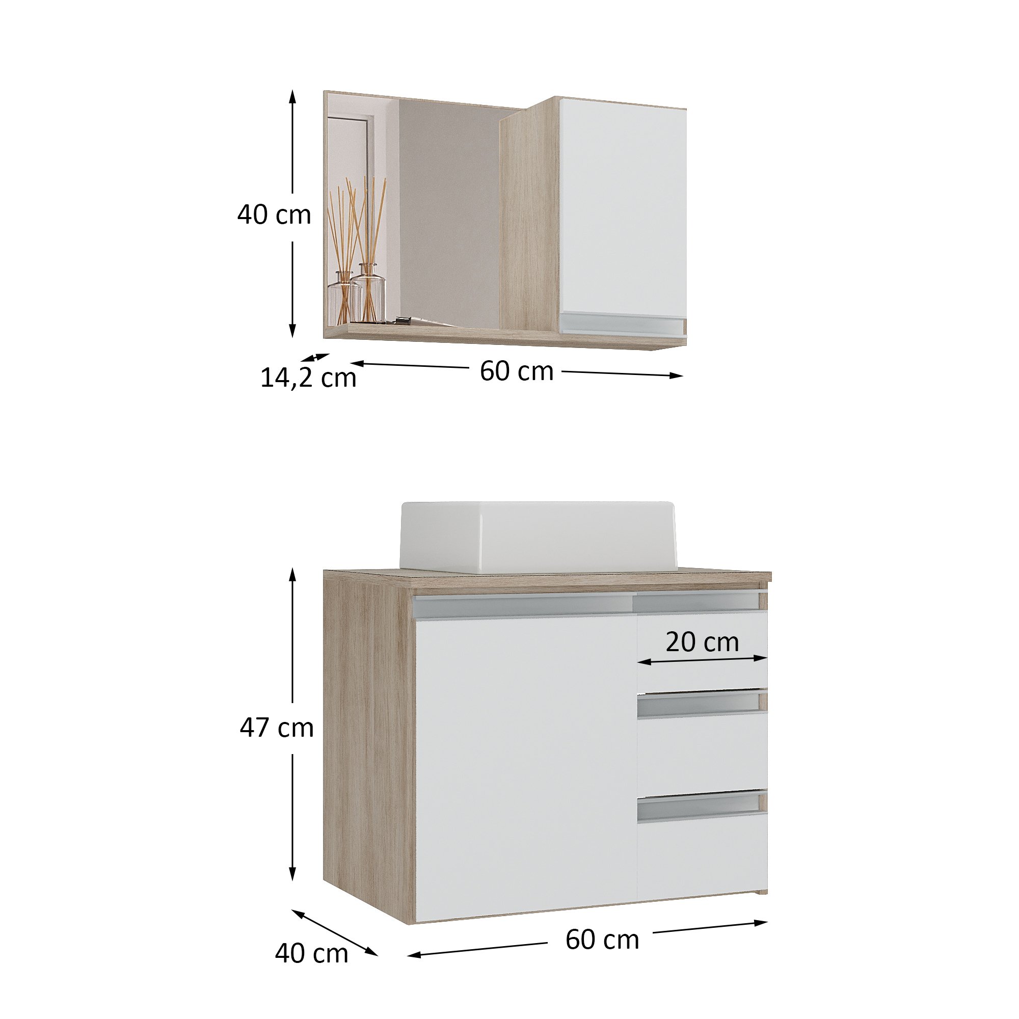 Conjunto Gabinete Banheiro Completo Prisma 60cm - 5