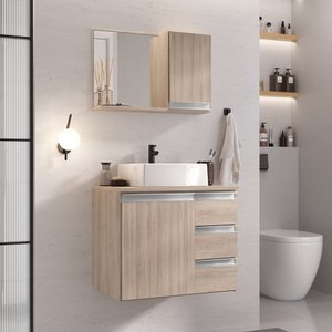 Conjunto Gabinete Banheiro Completo Prisma 60cm - Madeirado Inteiro