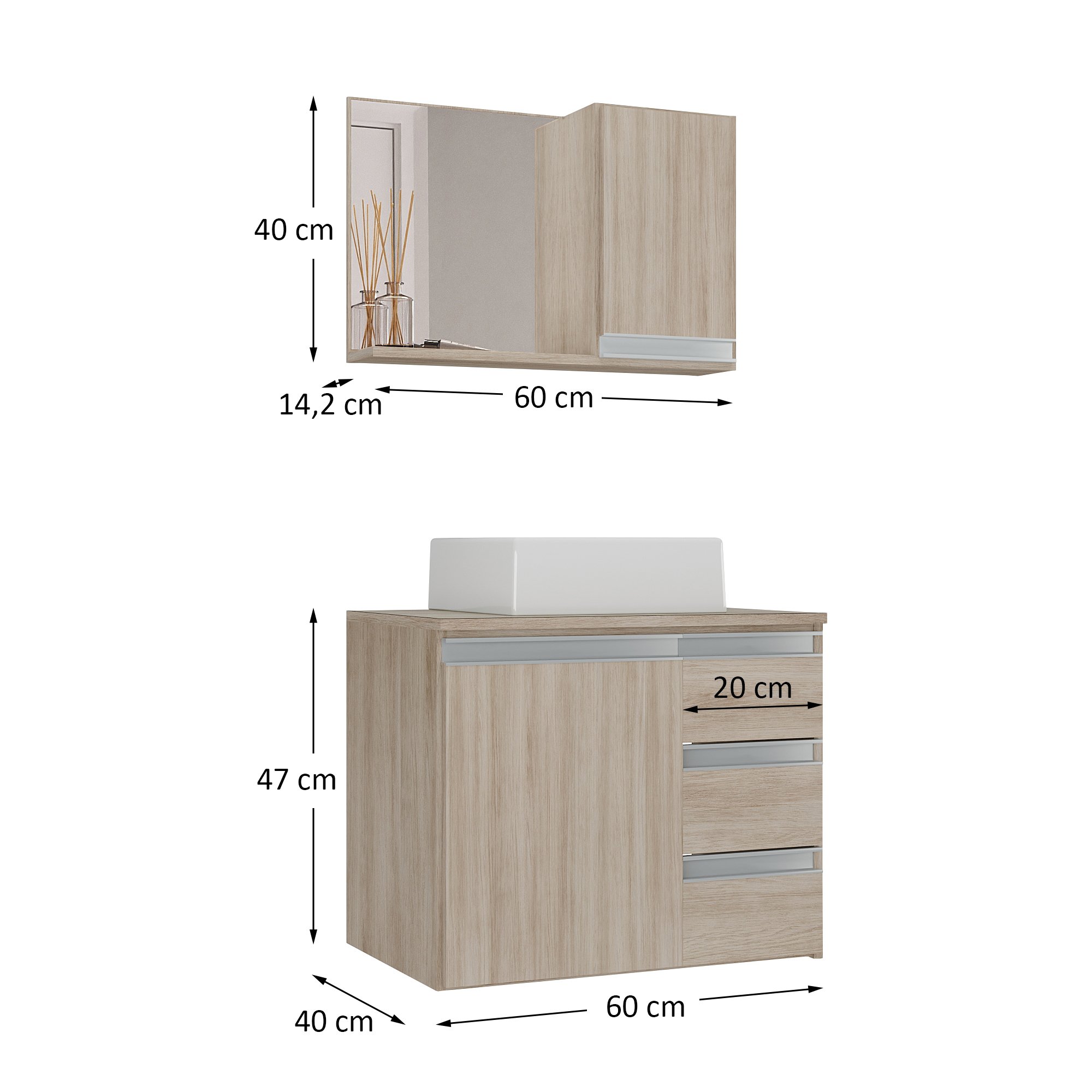 Conjunto Gabinete Banheiro Completo Prisma 60cm - Madeirado Inteiro - 7