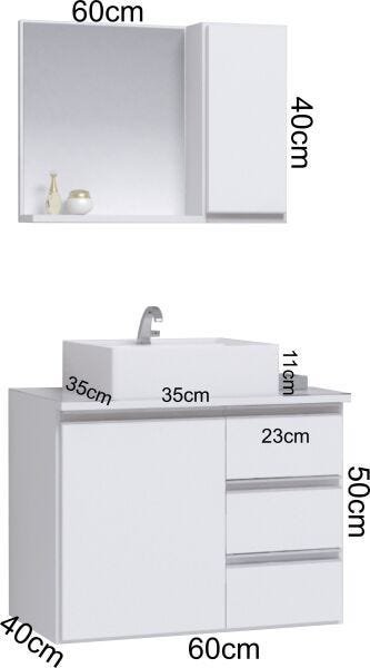 Conjunto Gabinete Banheiro Completo Prisma 60cm - Branco Inteiro - 2