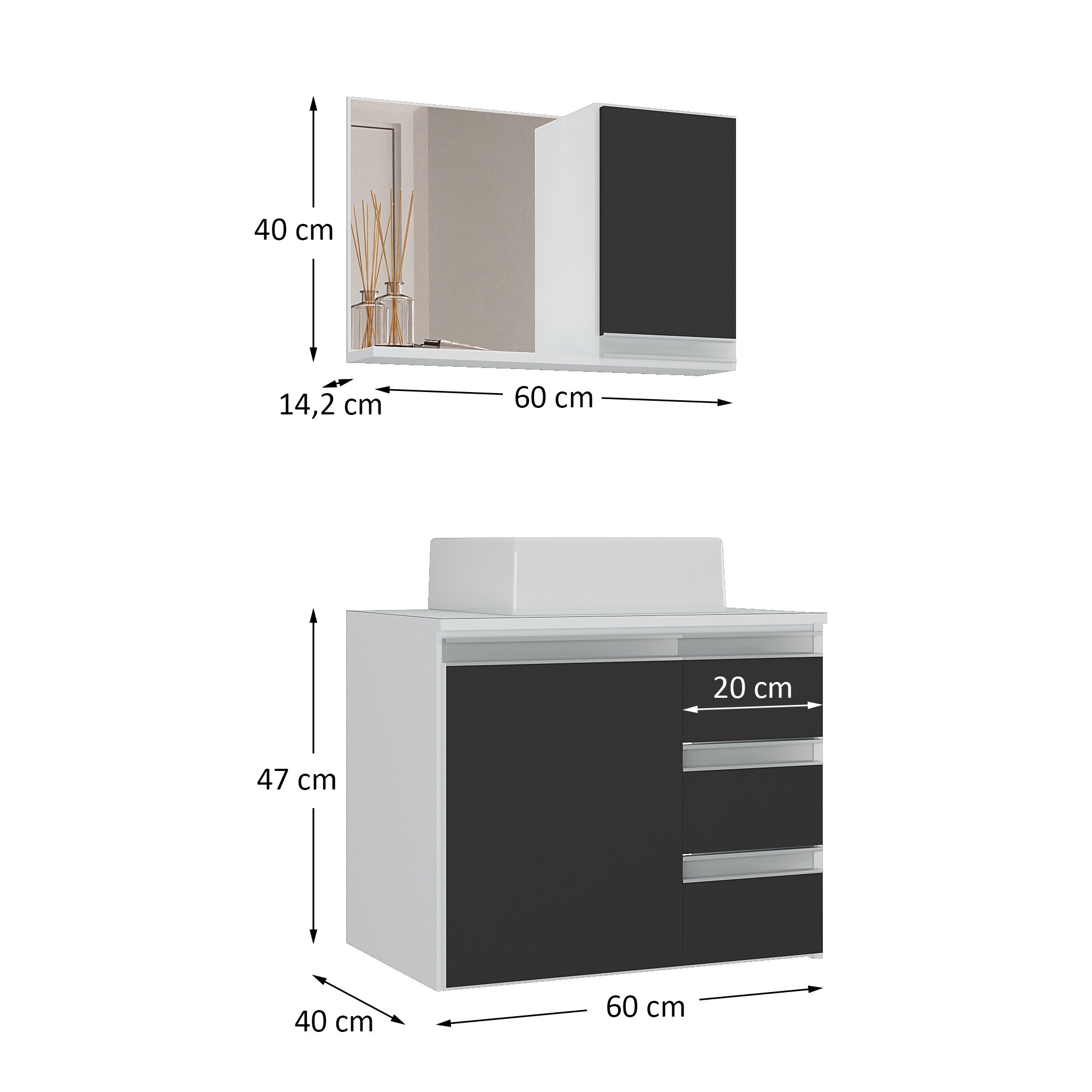 Conjunto Gabinete Banheiro Completo Prisma 60cm - 7