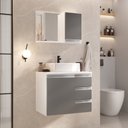 Ver imagem 1 de Conjunto Gabinete Banheiro Completo Prisma 60cm - Branco / Cinza