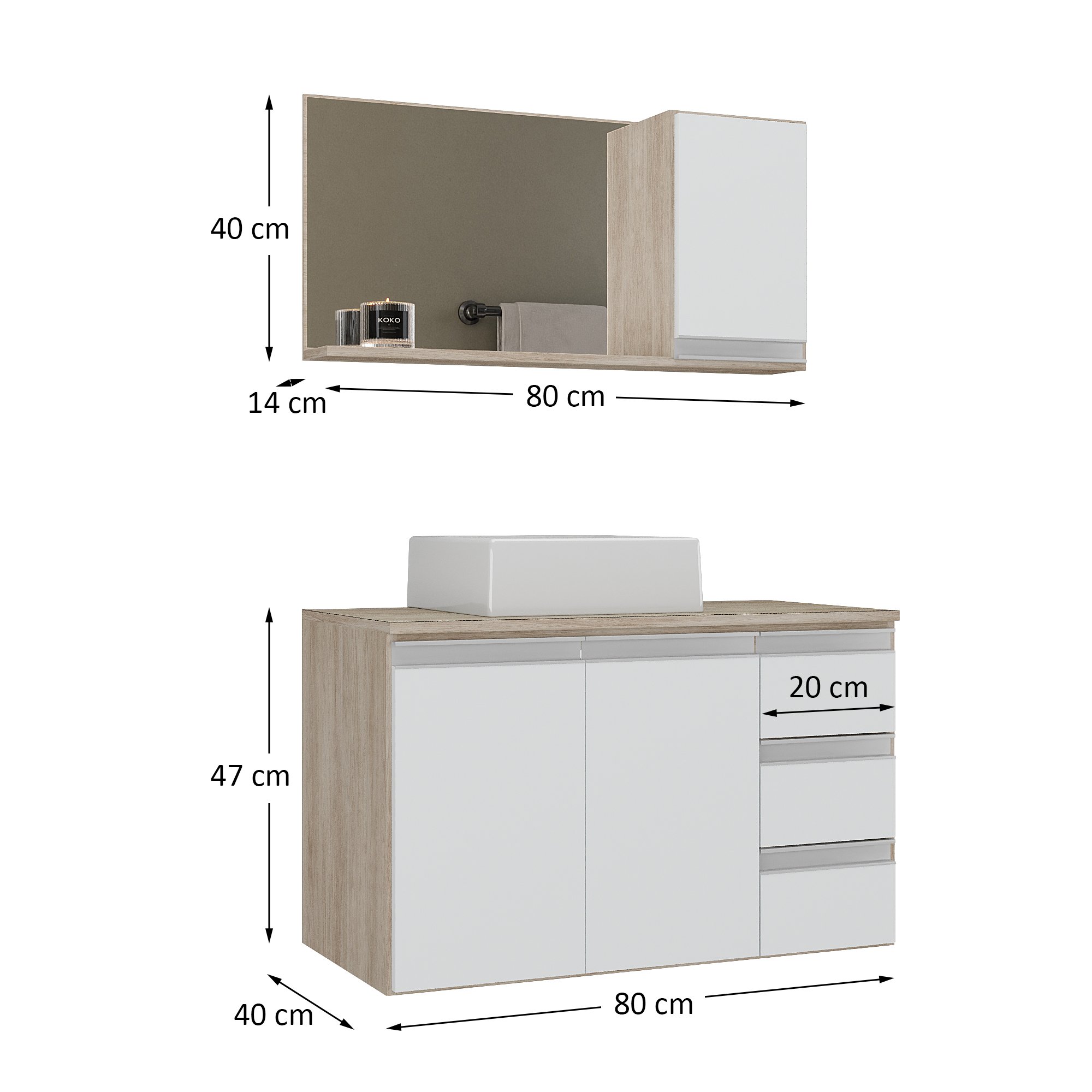 Conjunto Gabinete Banheiro Completo Prisma 80cm - 7