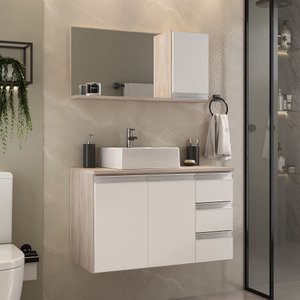 Conjunto Gabinete Banheiro Completo Prisma 80cm