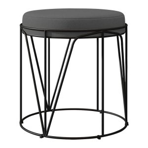 Puff Decorativo Aramado Preto Zaya L02 Suede Cinza