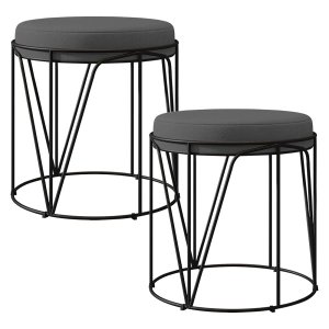 Kit 2 Puffs Decorativo Aramado Preto Zaya L02 Suede Cinza