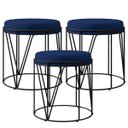 Ver imagem 1 de Kit 3 Puffs Decorativo Aramado Preto Zaya L02 Suede Azul Marinho