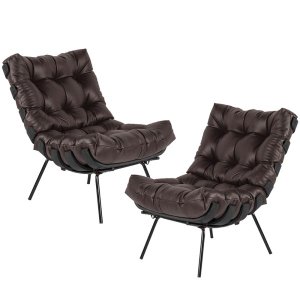 Kit 2 Poltronas Decorativas Costela Preto L04 Couro Marrom Café - Lyam Decor