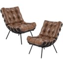 Ver imagem 1 de Kit 2 Poltronas Decorativas Costela Preto L04 Couro Mel - Lyam Decor