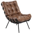 Ver imagem 3 de Kit 2 Poltronas Decorativas Costela Preto L04 Couro Mel - Lyam Decor
