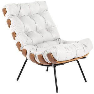 Poltrona Decorativa Sala de Estar Costela L04 Couro Branco - Lyam Decor