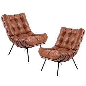 Kit 2 Poltronas Decorativas Costela L04 Couro Mel - Lyam Decor