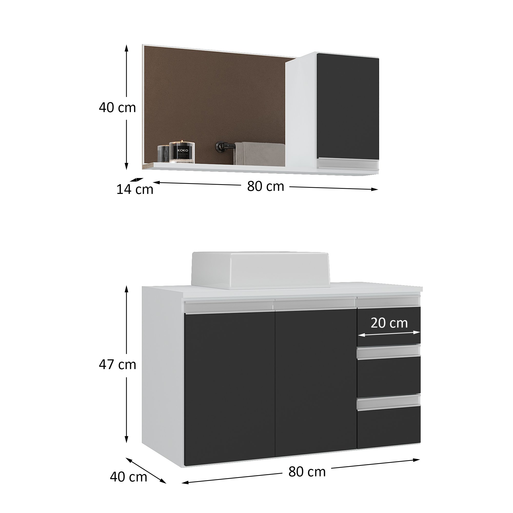 Conjunto Gabinete Banheiro Completo Prisma 80cm - 7