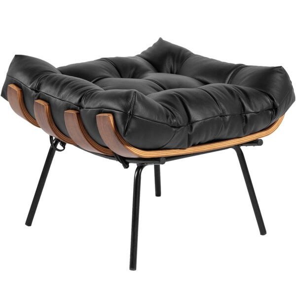 Puff Decorativo Sala de Estar Costela L04 Couro Preto