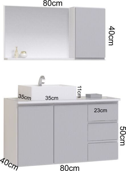 Conjunto Gabinete Banheiro Completo Prisma 80cm - 2