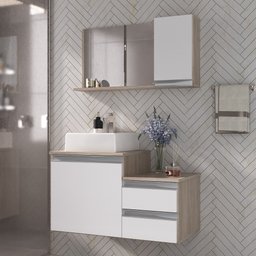 Kit Gabinete Banheiro Completo com Armário Cuba Espelheira Cross 80cm - 1
