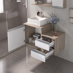 Kit Gabinete Banheiro Completo com Armário Cuba Espelheira Cross 80cm - 2