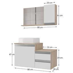 Kit Gabinete Banheiro Completo com Armário Cuba Espelheira Cross 80cm - 4