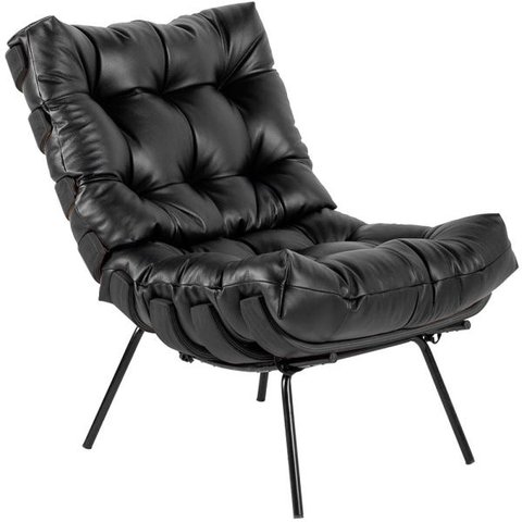 Poltrona Decorativa Sala de Estar Costela Preto L04 Couro Preto - Lyam Decor