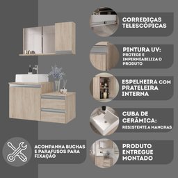Kit Gabinete Banheiro Completo com Armário Cuba Espelheira Cross 80cm - 5