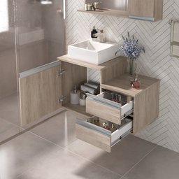 Kit Gabinete Banheiro Completo com Armário Cuba Espelheira Cross 80cm - 2