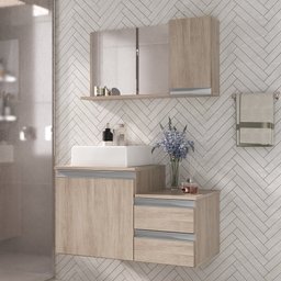 Kit Gabinete Banheiro Completo com Armário Cuba Espelheira Cross 80cm - 1