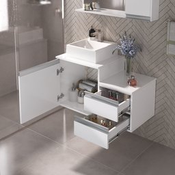 Kit Gabinete Banheiro Completo com Armário Cuba Espelheira Cross 80cm - 2