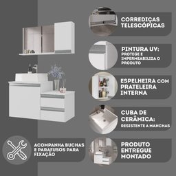 Kit Gabinete Banheiro Completo com Armário Cuba Espelheira Cross 80cm - 5