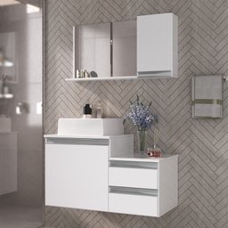 Kit Gabinete Banheiro Completo com Armário Cuba Espelheira Cross 80cm - 1