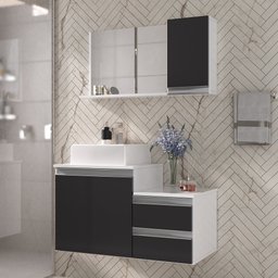 Kit Gabinete Banheiro Completo com Armário Cuba Espelheira Cross 80cm - 1