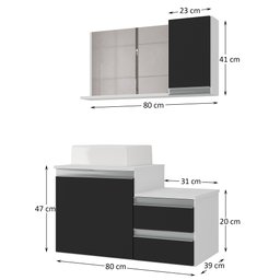 Kit Gabinete Banheiro Completo com Armário Cuba Espelheira Cross 80cm - 4