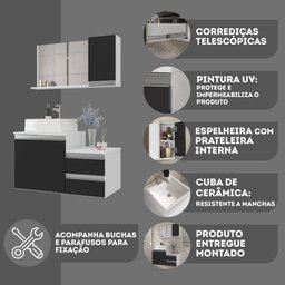 Kit Gabinete Banheiro Completo com Armário Cuba Espelheira Cross 80cm - 5