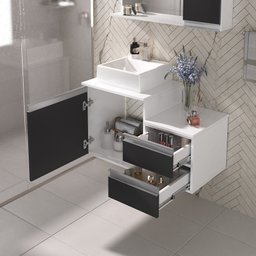 Kit Gabinete Banheiro Completo com Armário Cuba Espelheira Cross 80cm - 2