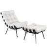 Poltrona Costela Preto L04 com Puff Sala de Estar Couro Branco - Lyam Decor - 1