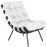 Poltrona Costela Preto L04 com Puff Sala de Estar Couro Branco - Lyam Decor - 3
