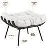 Poltrona Costela Preto L04 com Puff Sala de Estar Couro Branco - Lyam Decor - 8