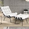 Poltrona Costela Preto L04 com Puff Sala de Estar Couro Branco - Lyam Decor - 2