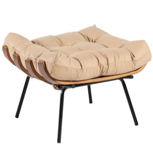 Puff Decorativo Sala de Estar Costela L04 Couro Bege