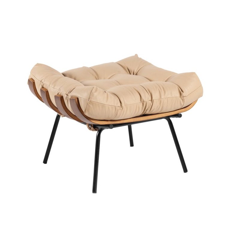 Puff Decorativo Sala de Estar Costela L04 Couro Bege Puff Decorativo Sala de Estar Costela L04 Couro Bege